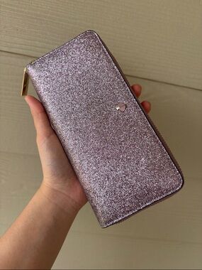 Kate Spade Glitter Zip-Around Long Wallet - Pink